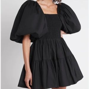 Aje Cherished Black Puff-Sleeve Mini Dress